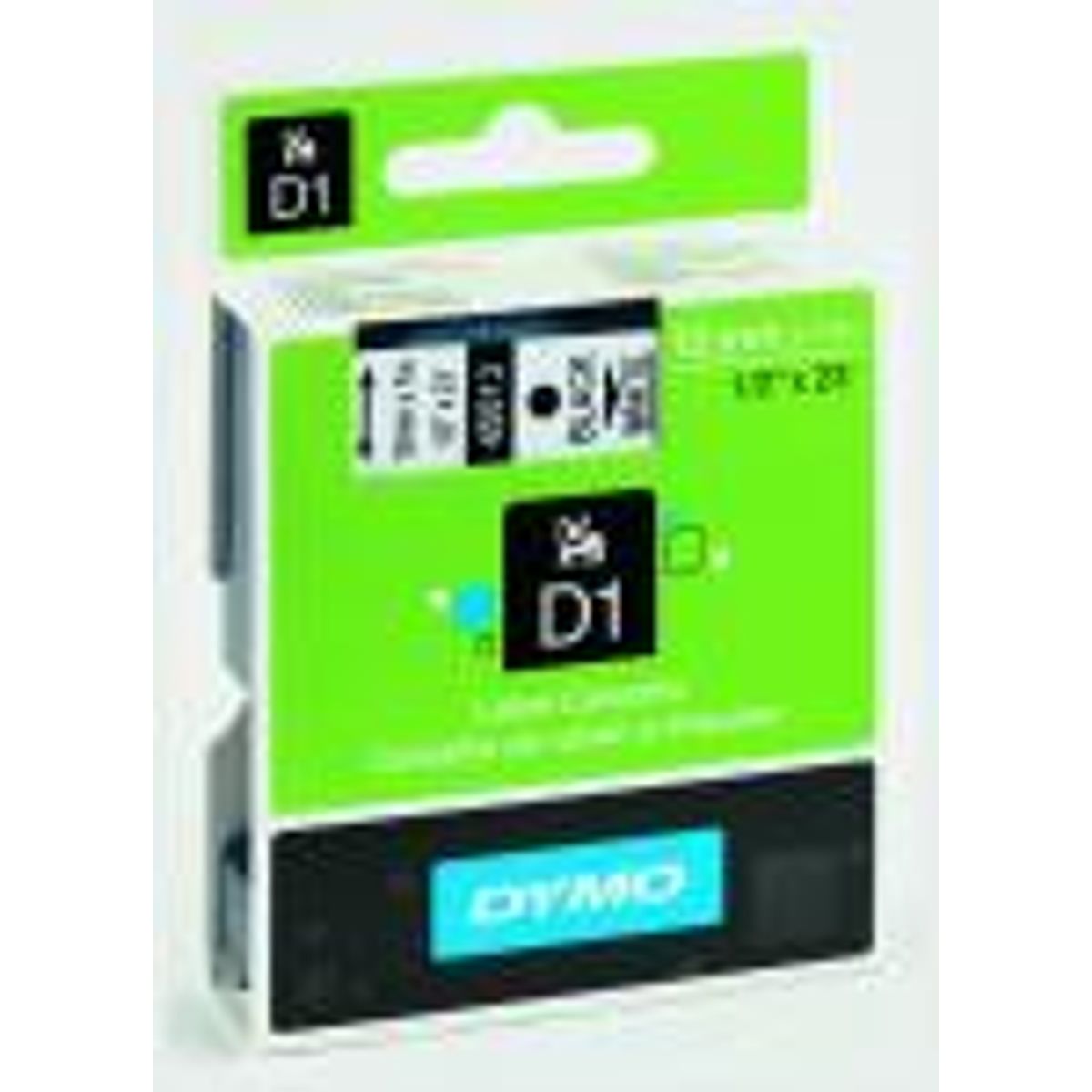 Dymo D1 tape 12mm x 7 mtr., sort/hvid