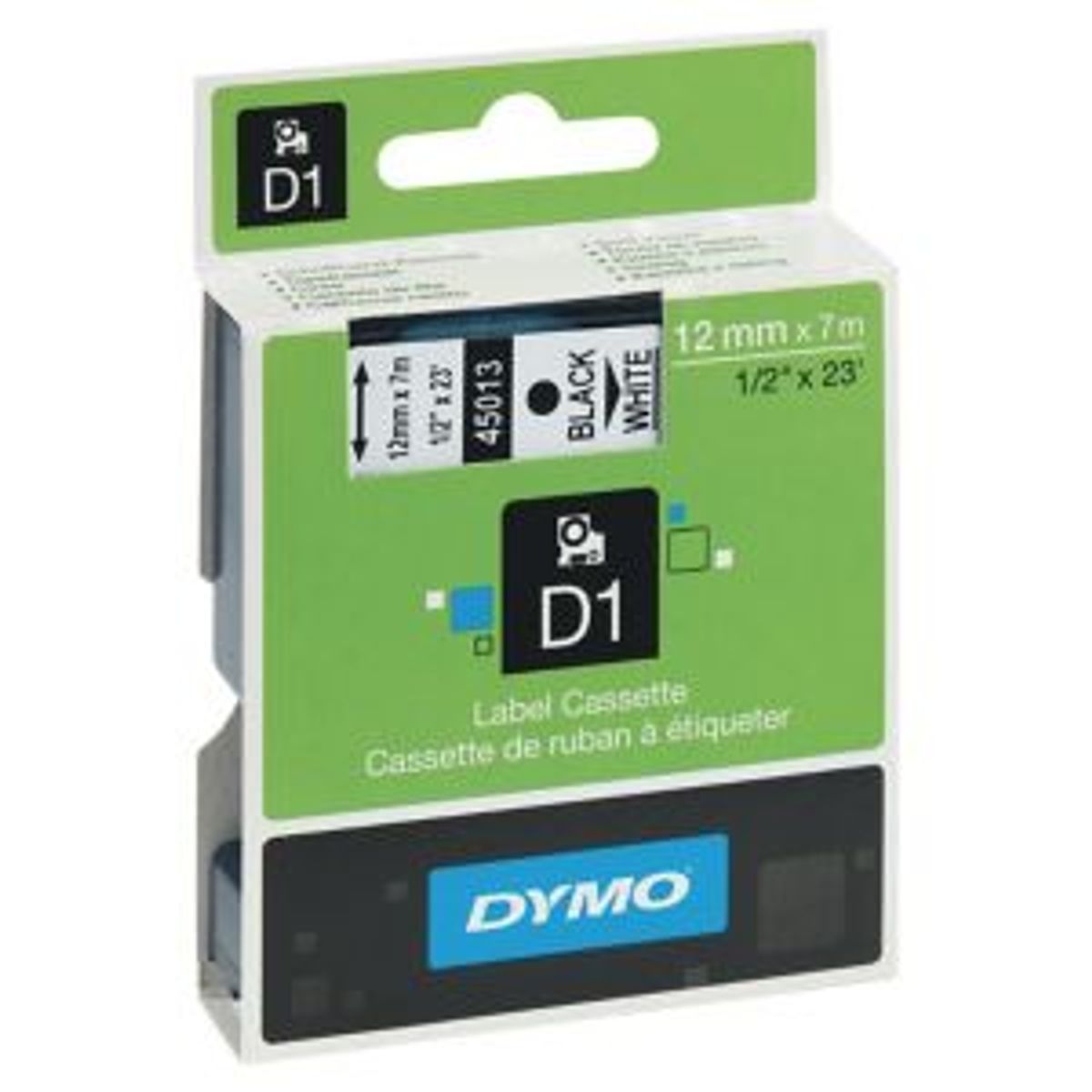 Dymo D1-tape S0720530 / 45013 12mm x 7m sort på hvid