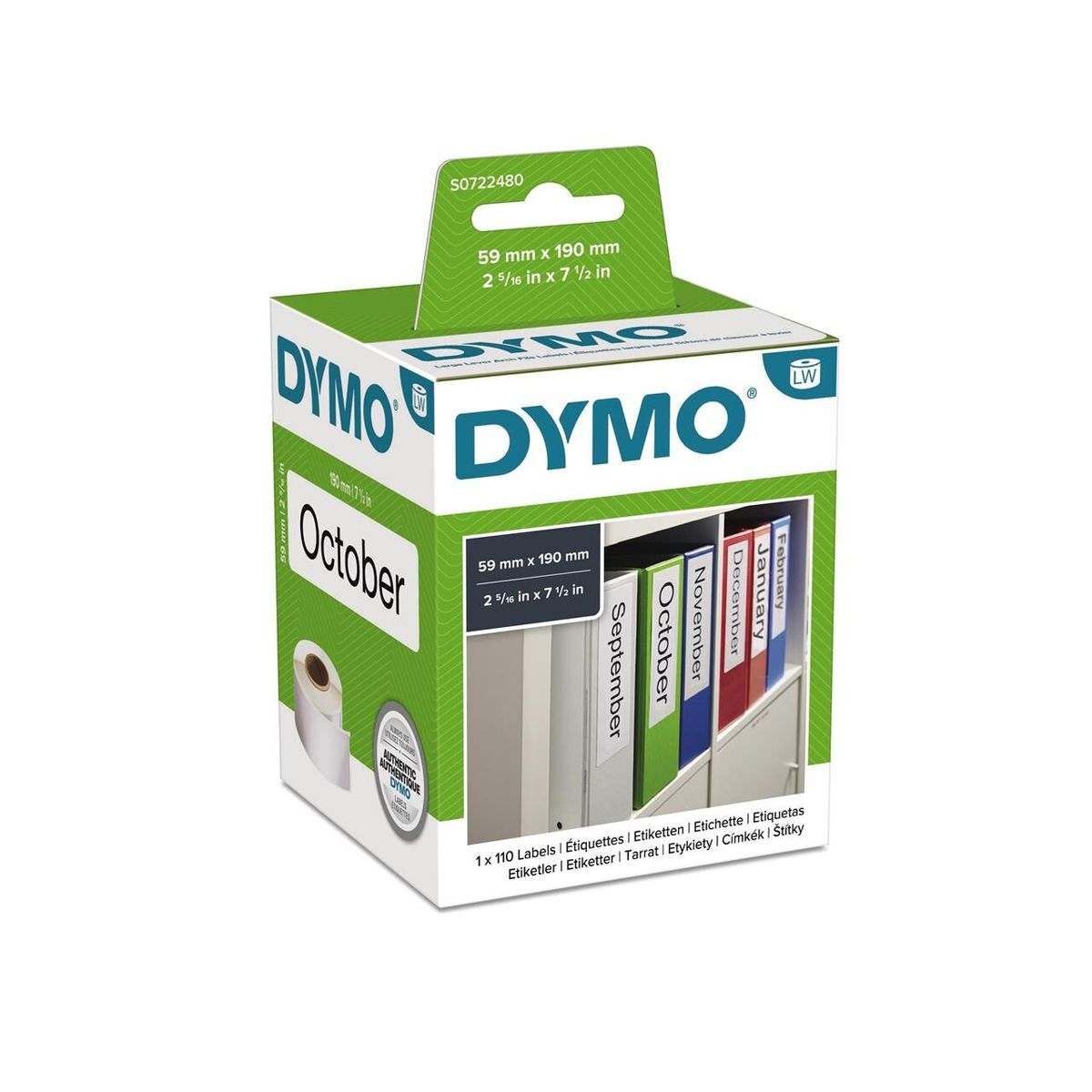 DYMO ekstra stor etiket 59x190mm 110stk/rul 99019