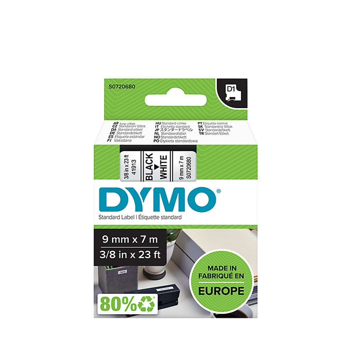 Dymo El.Tape 9Mm Sort/Hvid 40913