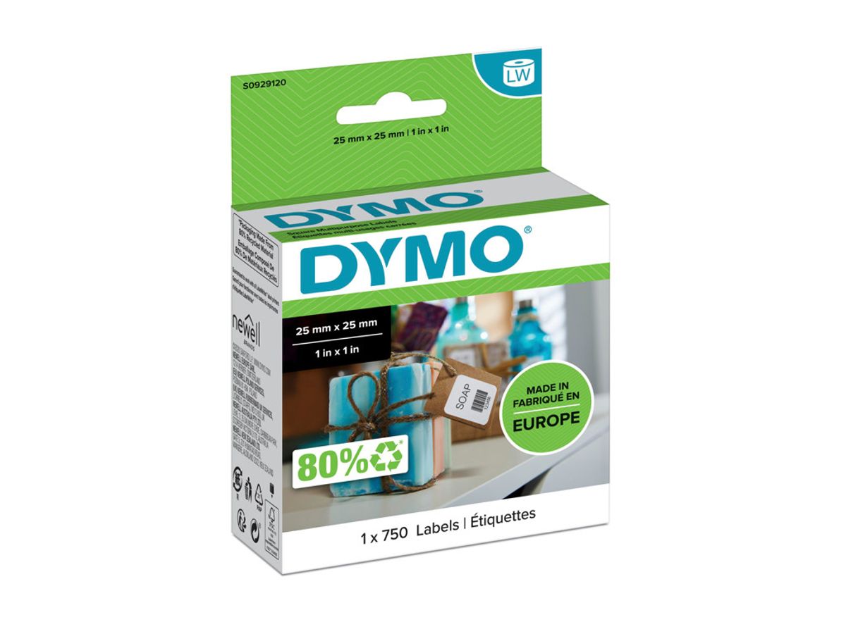 Dymo Etiketter 25x25mm 750 stk. Aftagelig S0929120