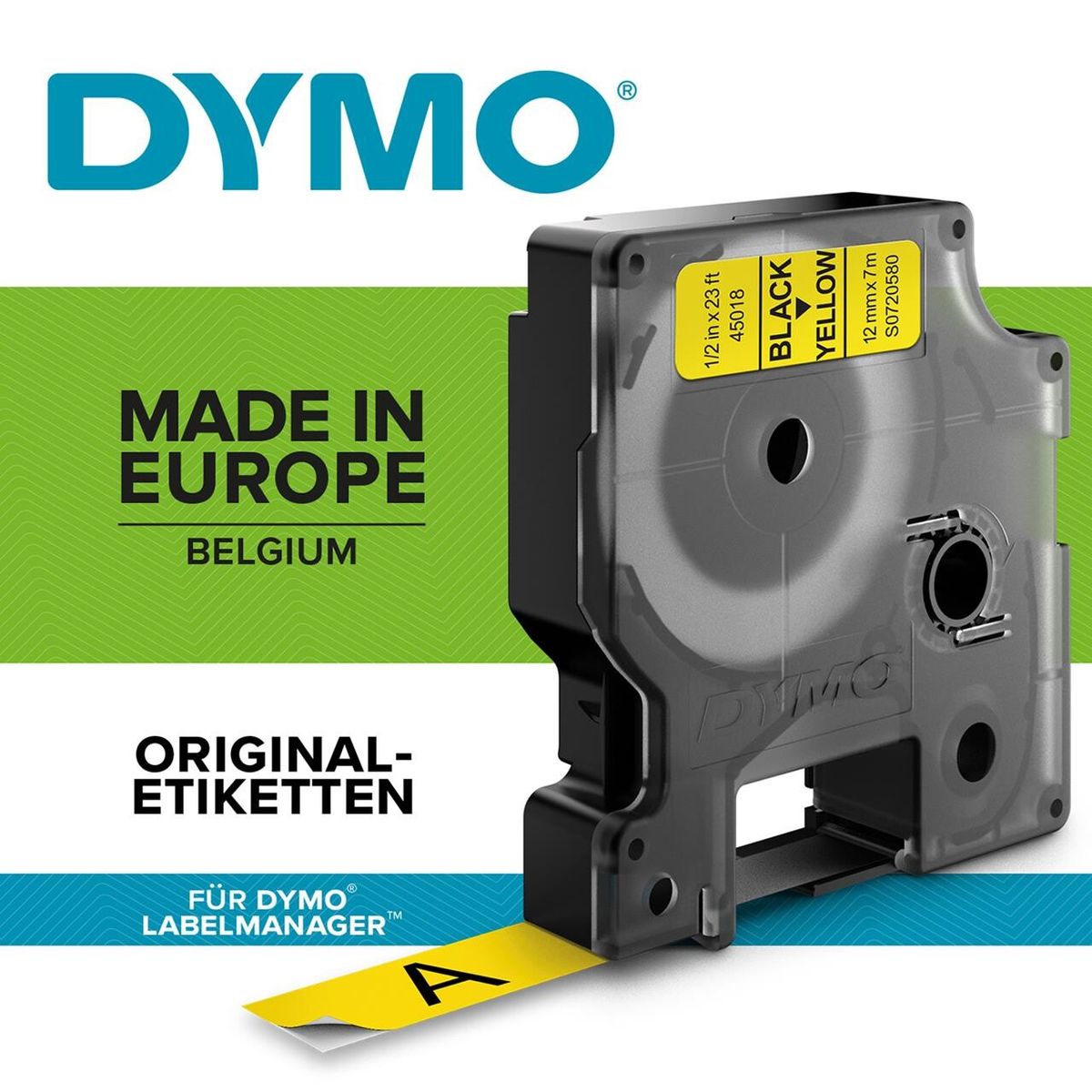 DYMO Labeltape D1 sort/gul 9mm