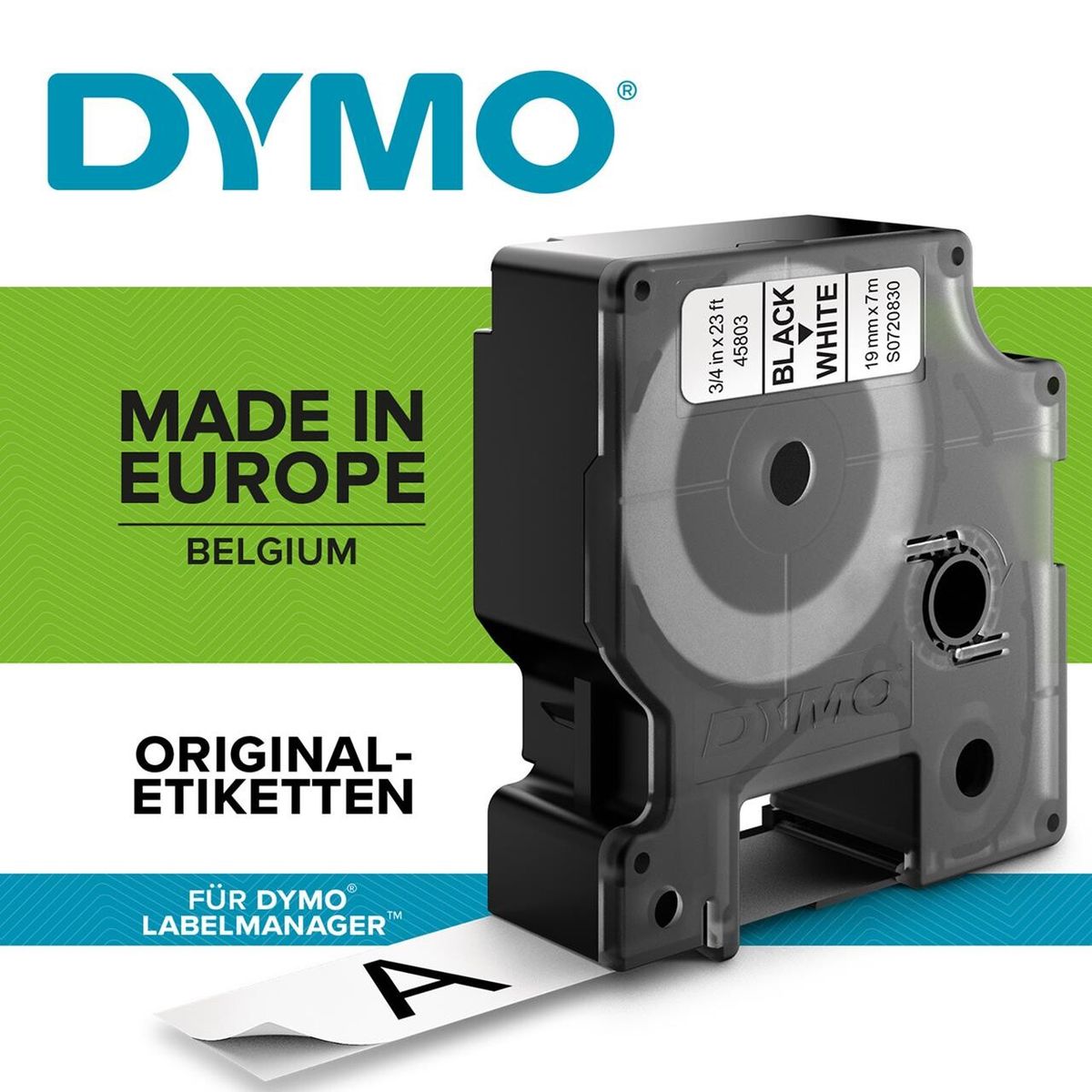 DYMO Labeltape D1 sort/hvid 19mmx7m