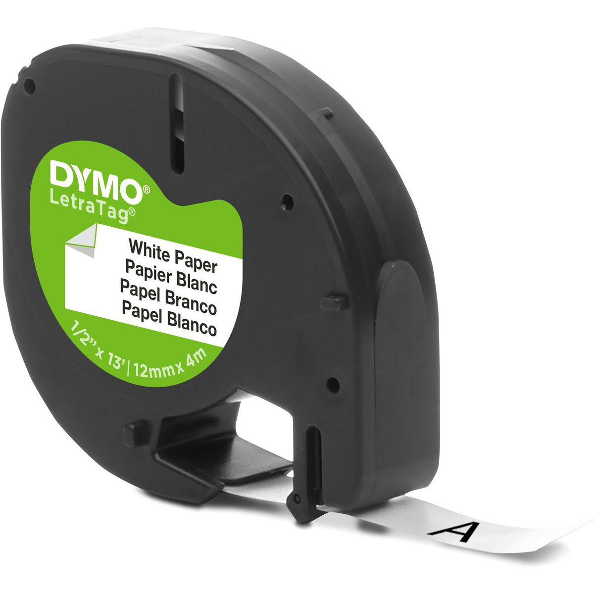 Dymo Letratag papirtape S0721510 sort;hvid 12 mm x 4 m