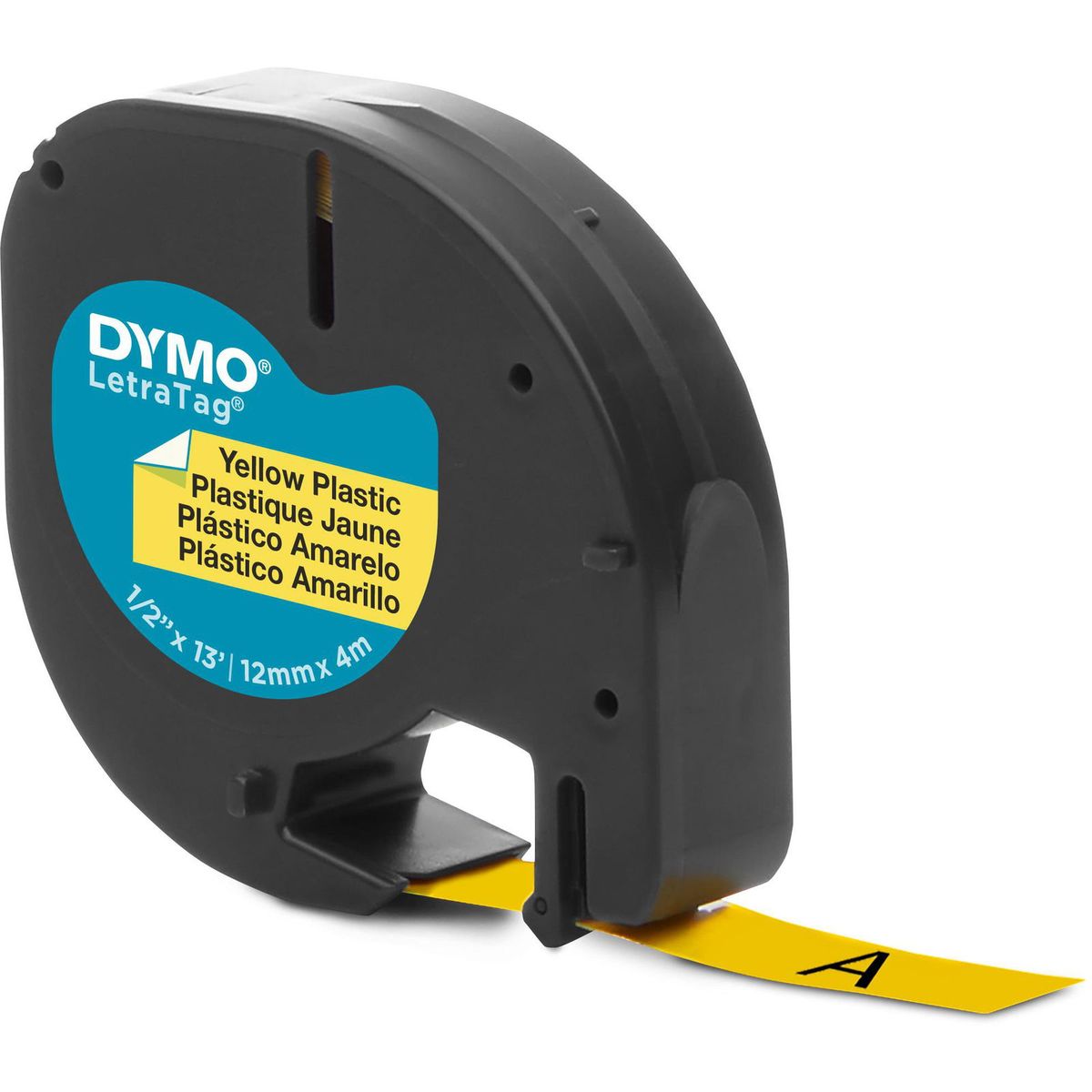 Dymo Letratag plasttape S0721620 sort;gul 12 mm x 4 m