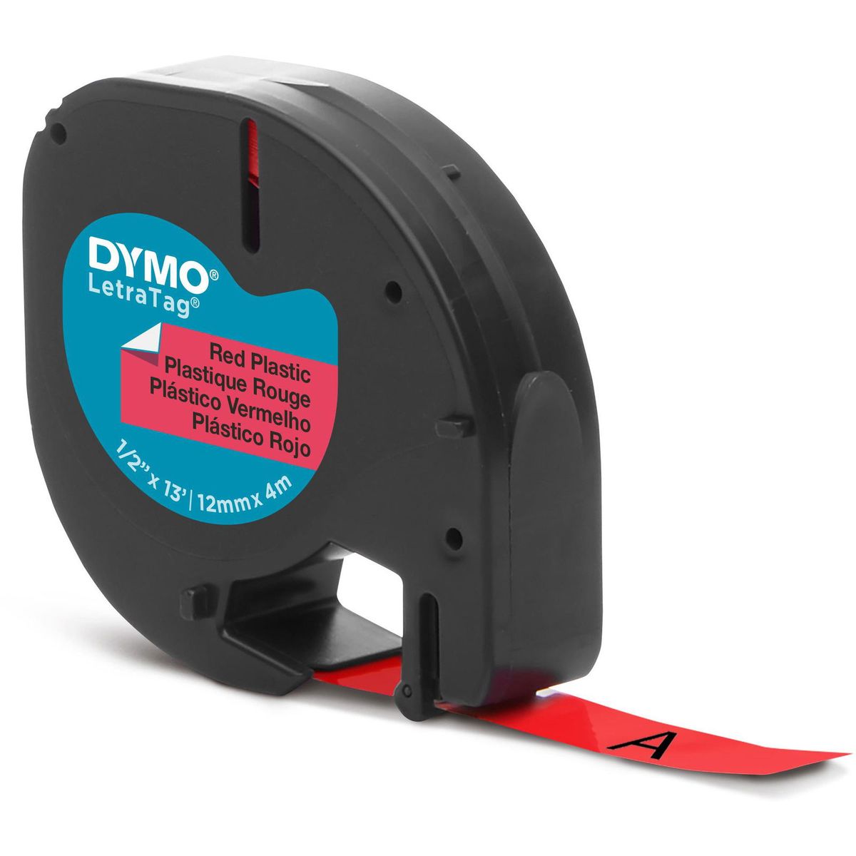 Dymo Letratag plasttape S0721630 sort;rod 12 mm x 4 m