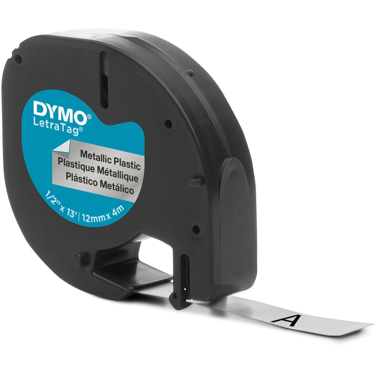 Dymo Letratag plasttape S0721730 sort;solv 12 mm x 4 m