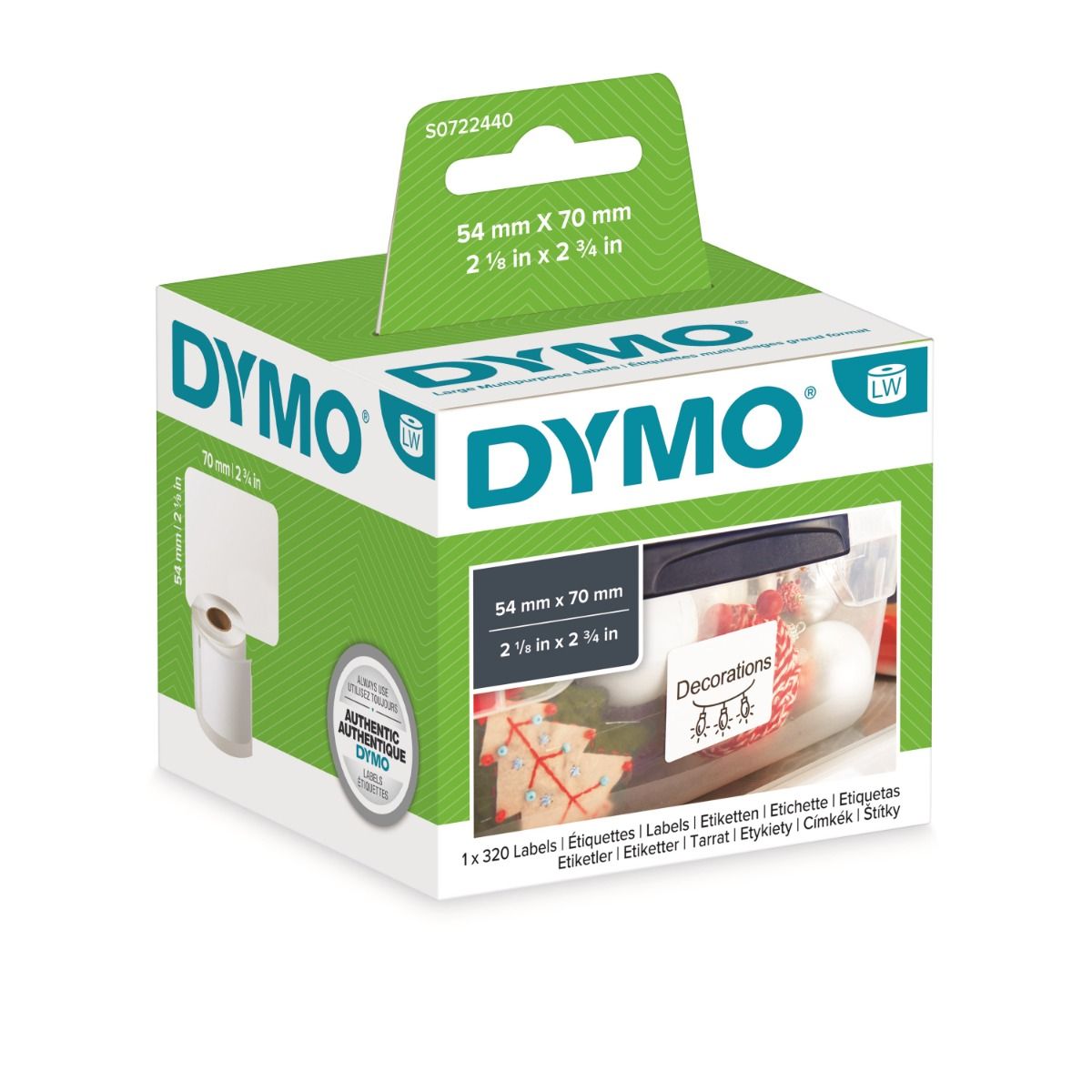 Dymo Multipurpose labels, 54x70. hvid, 320 stk.