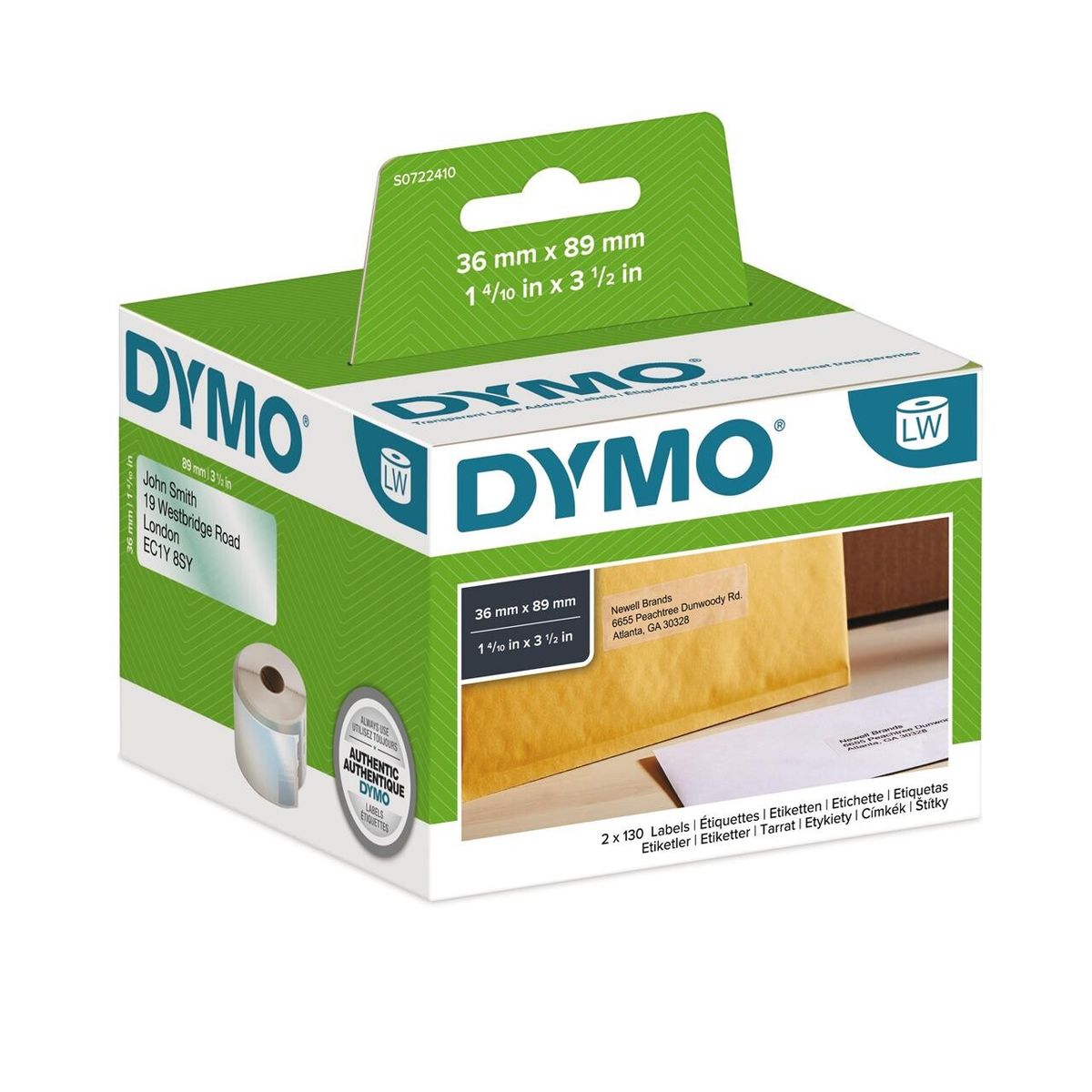 DYMO plast adresse-etiket 36x89mm 260stk/rul 99013