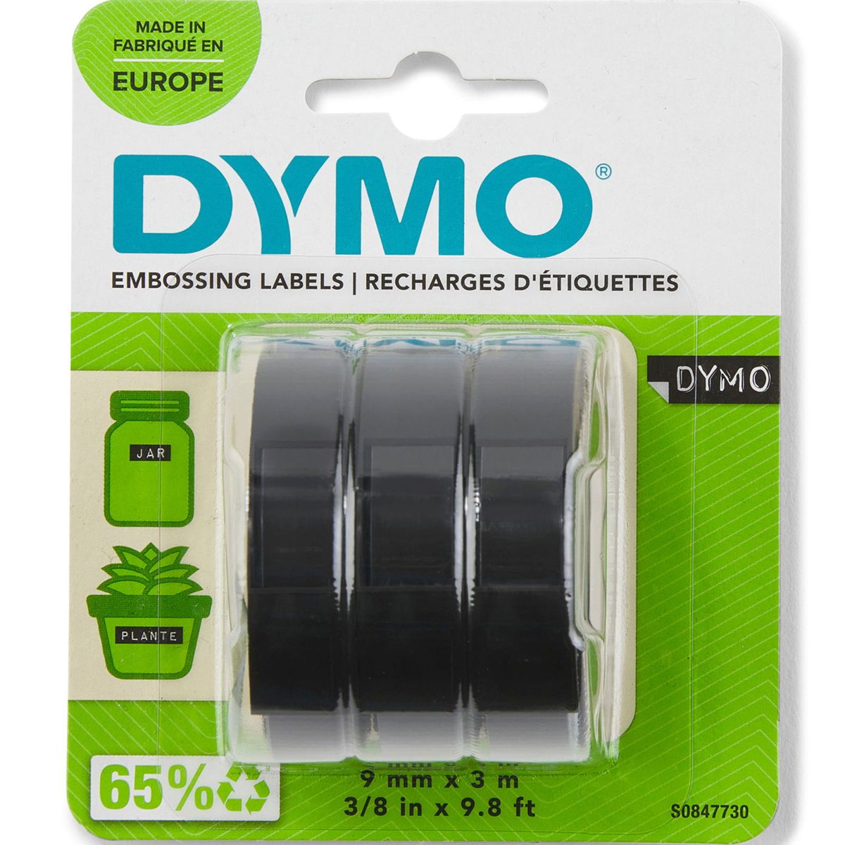 Dymo prægetape Sort 3 m x 9 mm