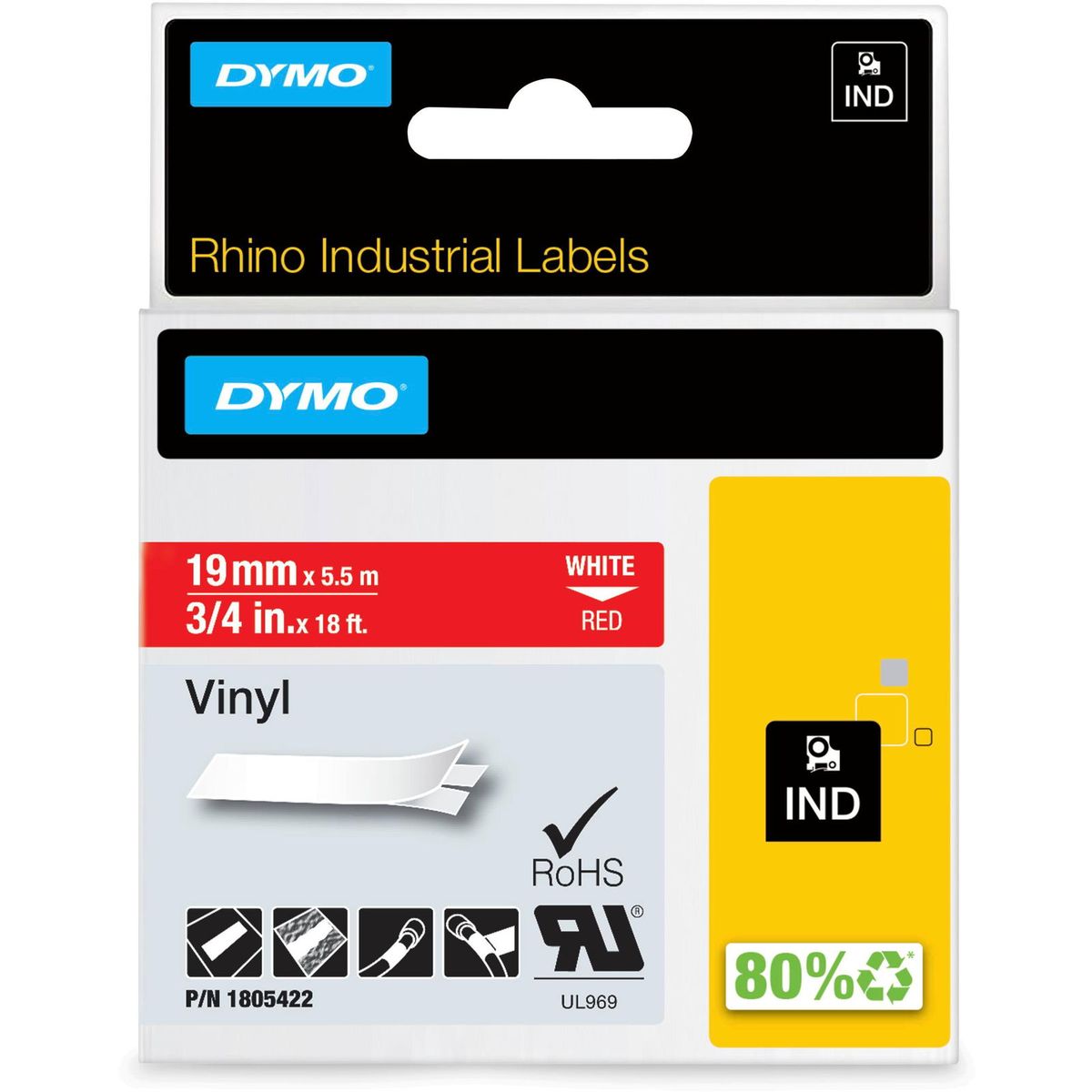 Dymo Rhino colored vinyl tape 1805422 hvid;rod 19 mm x 5.5 m