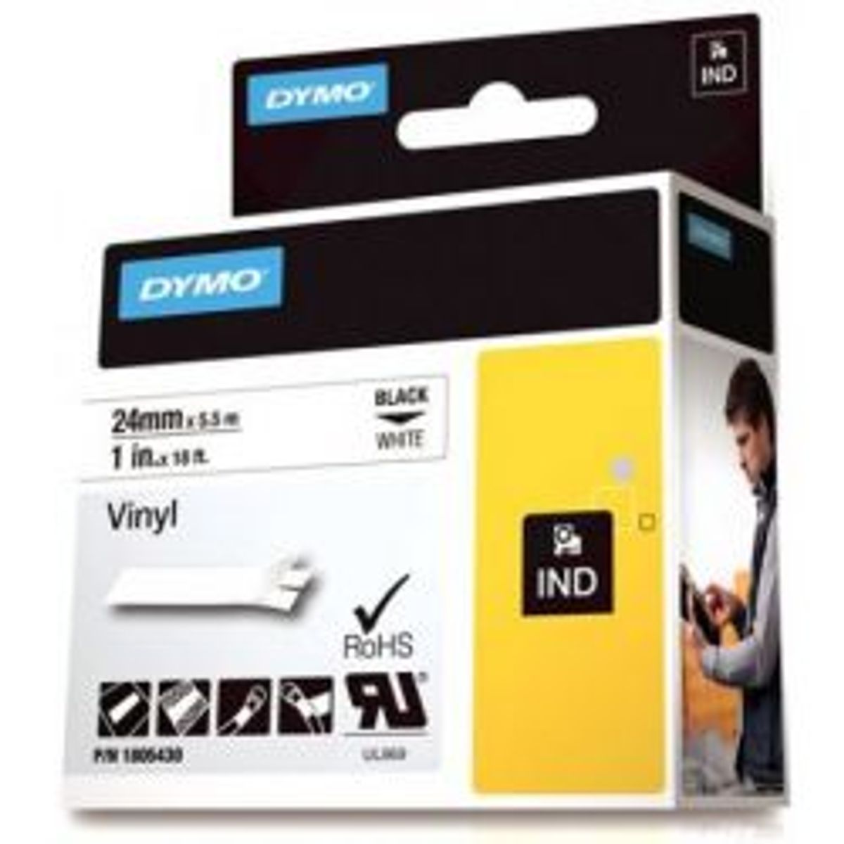 Dymo Rhino Pro Mark Permanent Tape 24mm Black Text White Tape5.5m