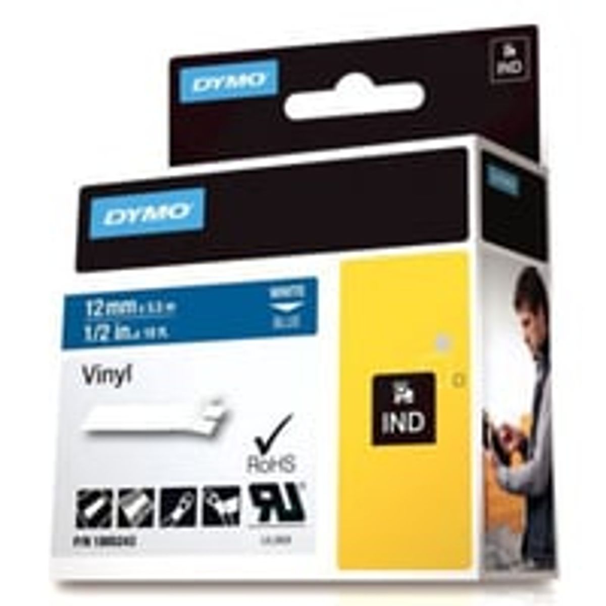 DYMO Rhino Professional, mrkbar permanent vinyltape, 12mm, hvid teks