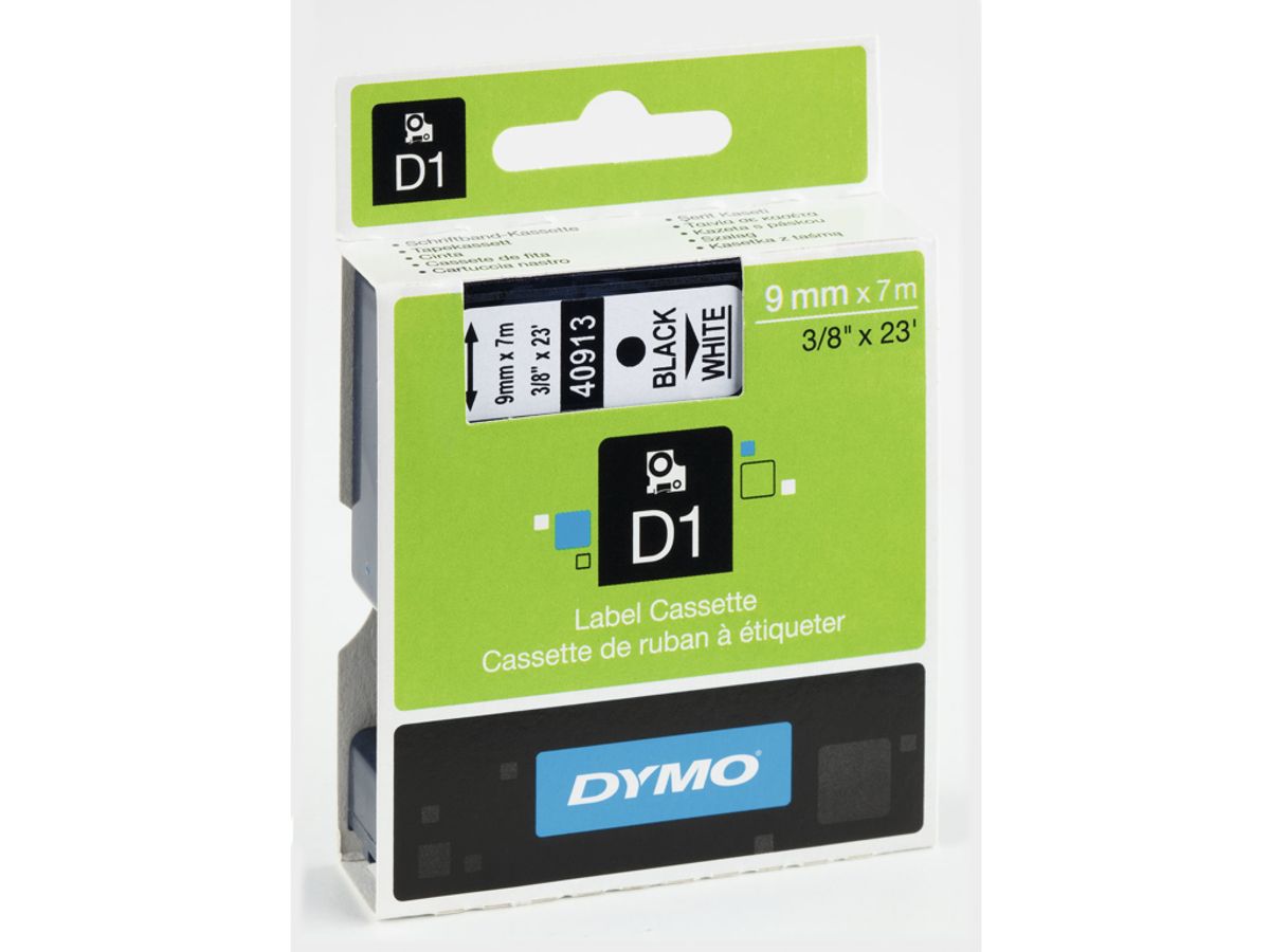 Dymo Tape 40913/41913 9mm Sort/hvid