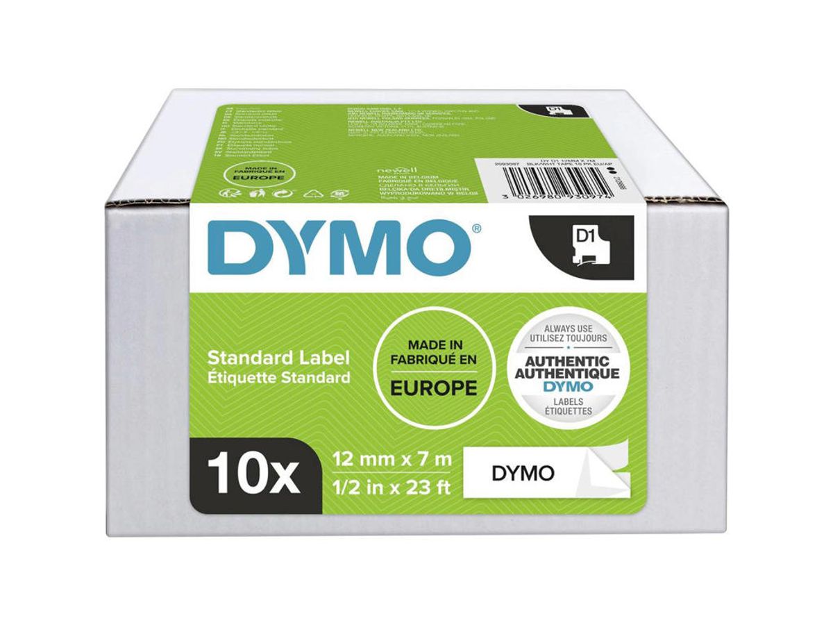 Dymo Tape 45013 12mm Sort/hvid 10 stk