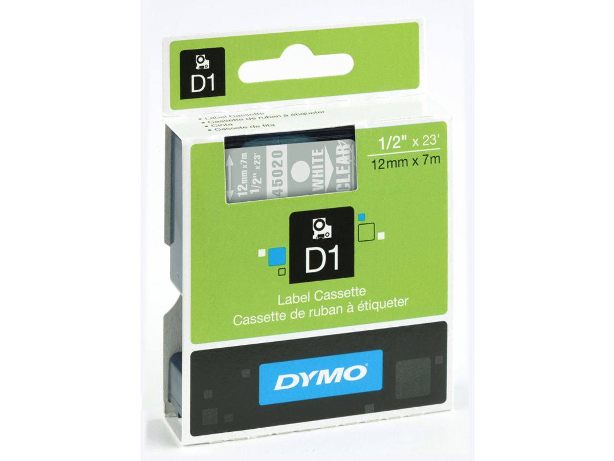 Dymo Tape 45020 12mm Hvid/klar