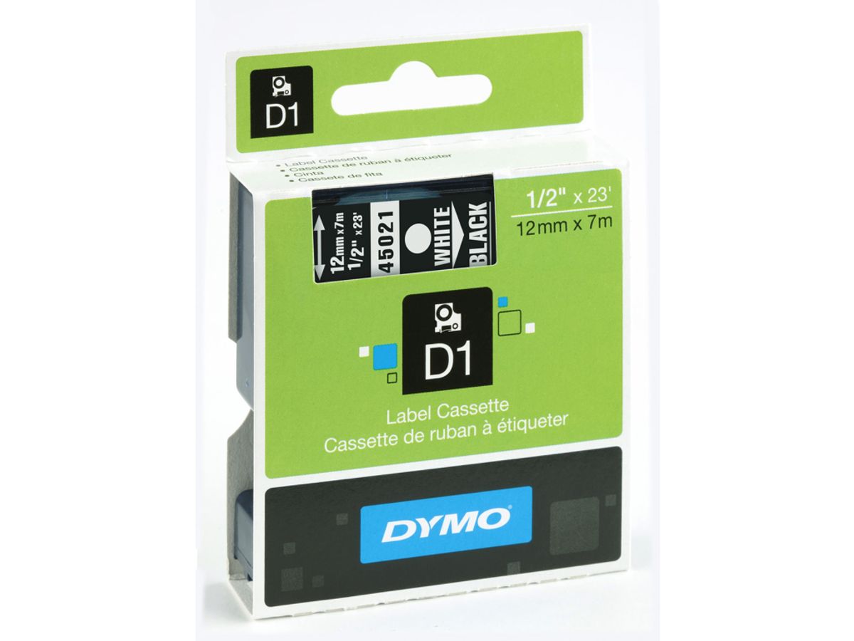 Dymo Tape 45021 12mm Hvid/sort