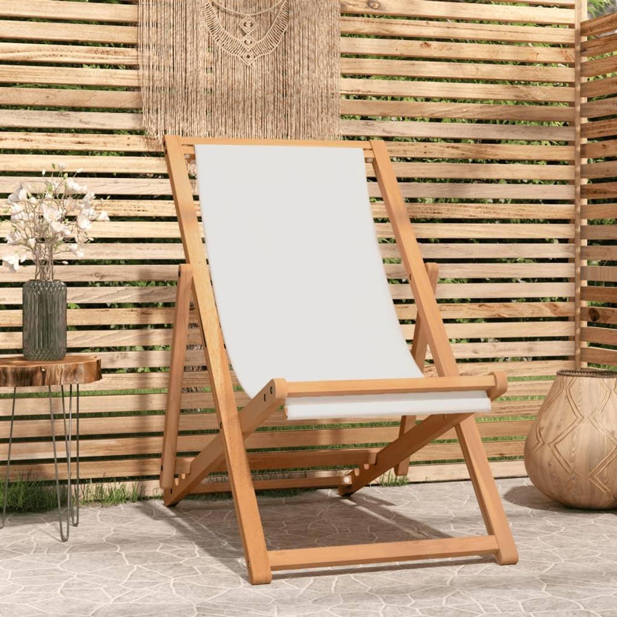 Dækstol 56x105x96 cm teak cremefarvet