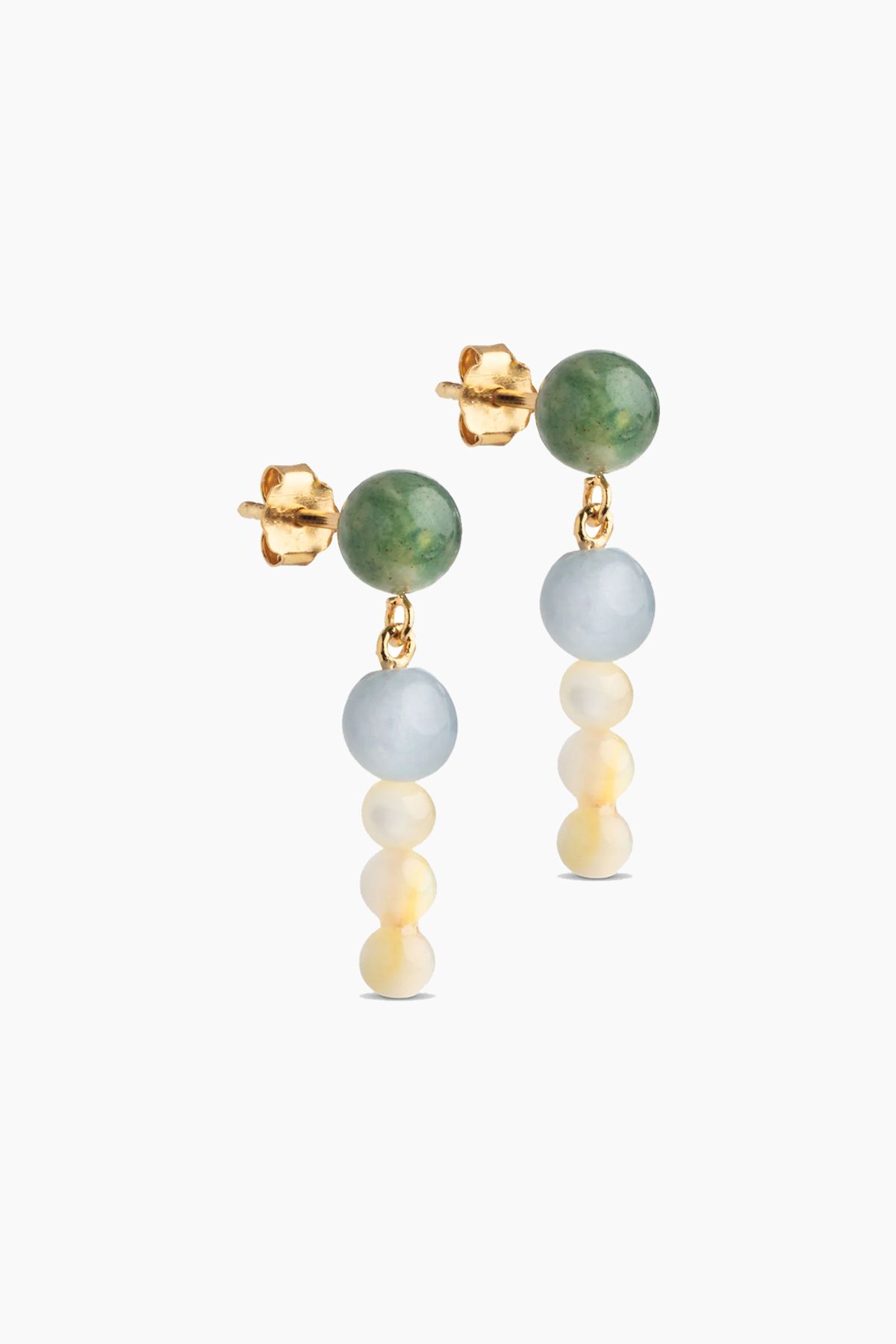 Earring Obi - Kaki Green, Light Blue and Light Yellow - ENAMEL - Guld One Size