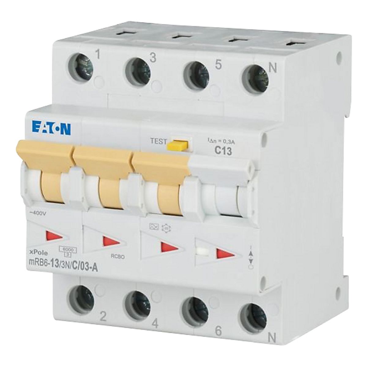 Eaton Kombiafbryder, 13A 300 mA Mcb Trip Type: C, 3P+N,Kara: A, Mrb6-13/3N/C/03-A