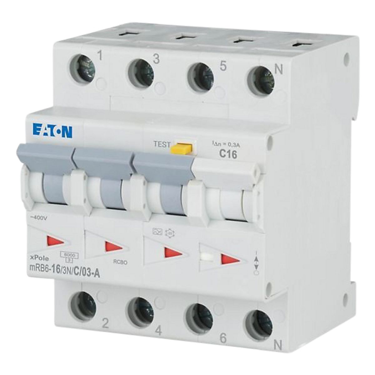 Eaton Kombiafbryder, 16A 300 mA Mcb Trip Type: C, 3P+N,Kara: A, Mrb6-16/3N/C/03-A