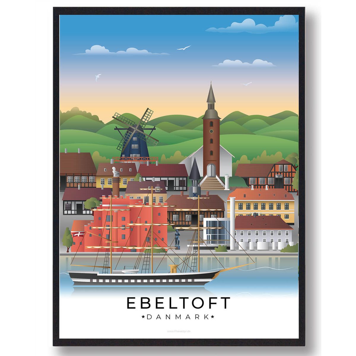 Ebeltoft byplakat (RESTPARTI) (Størrelse: L - 50x70cm (B2))