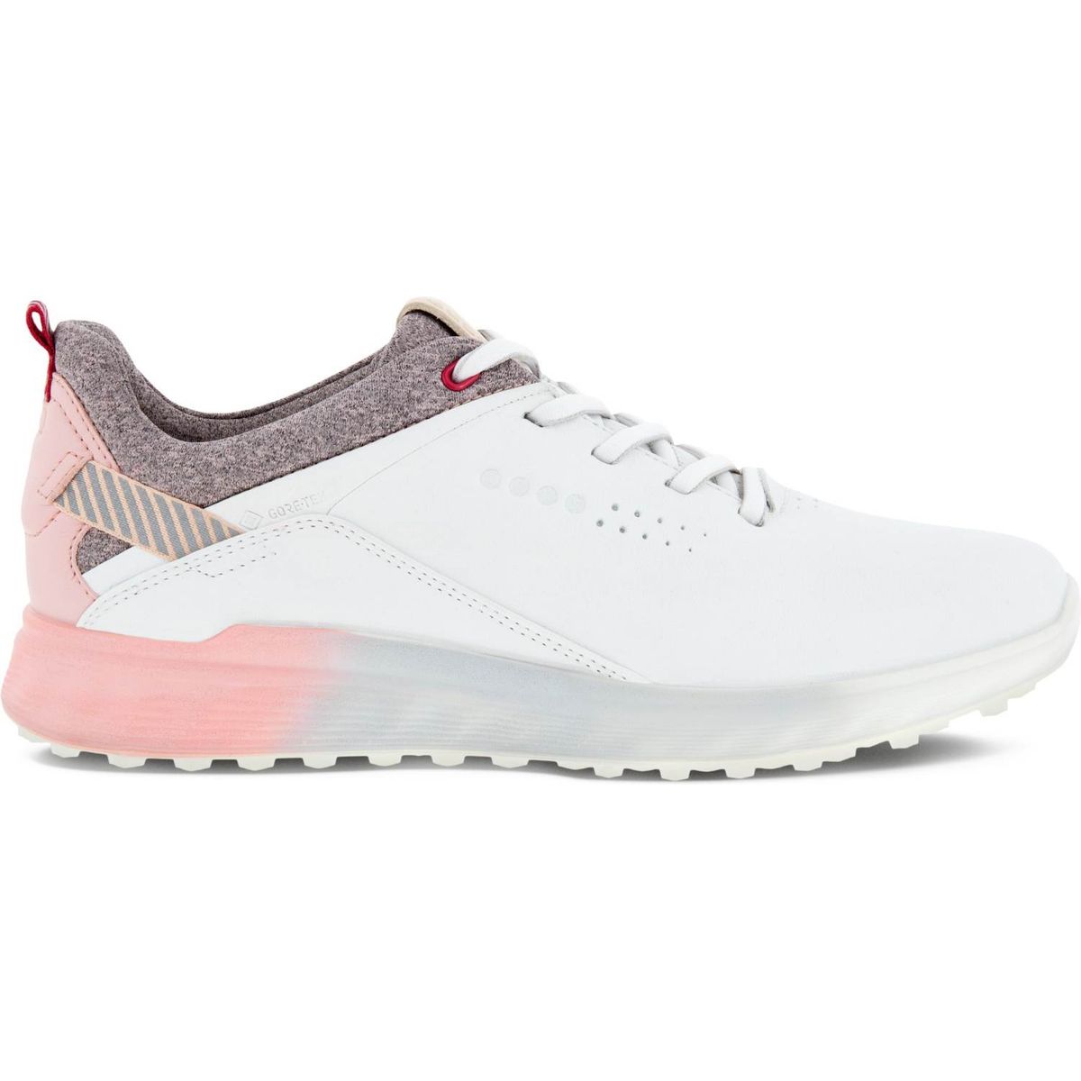 Ecco S-Three Vandtætte Dame Golfsko Uden Spikes - White/Silver Pink - Str. 39 Normal