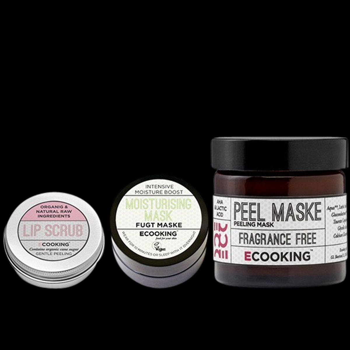 Ecooking Lip Scrub, Peel- & Fugtmaske Gaveæske