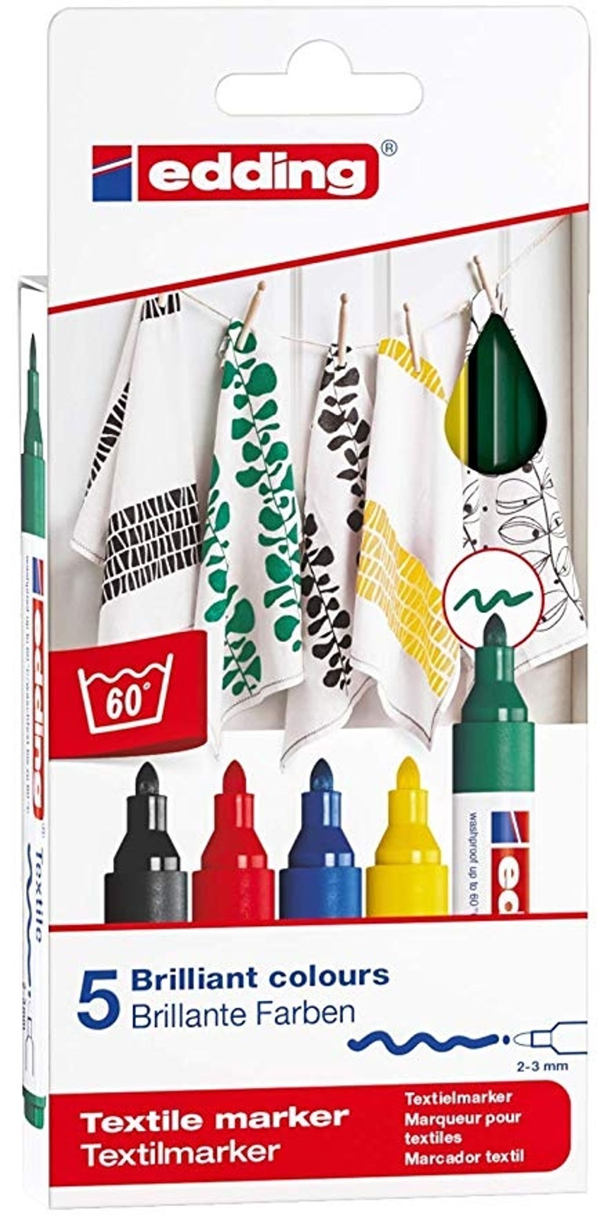 Edding Textile Pen 2-3mm 5 stk/pk Standart Color