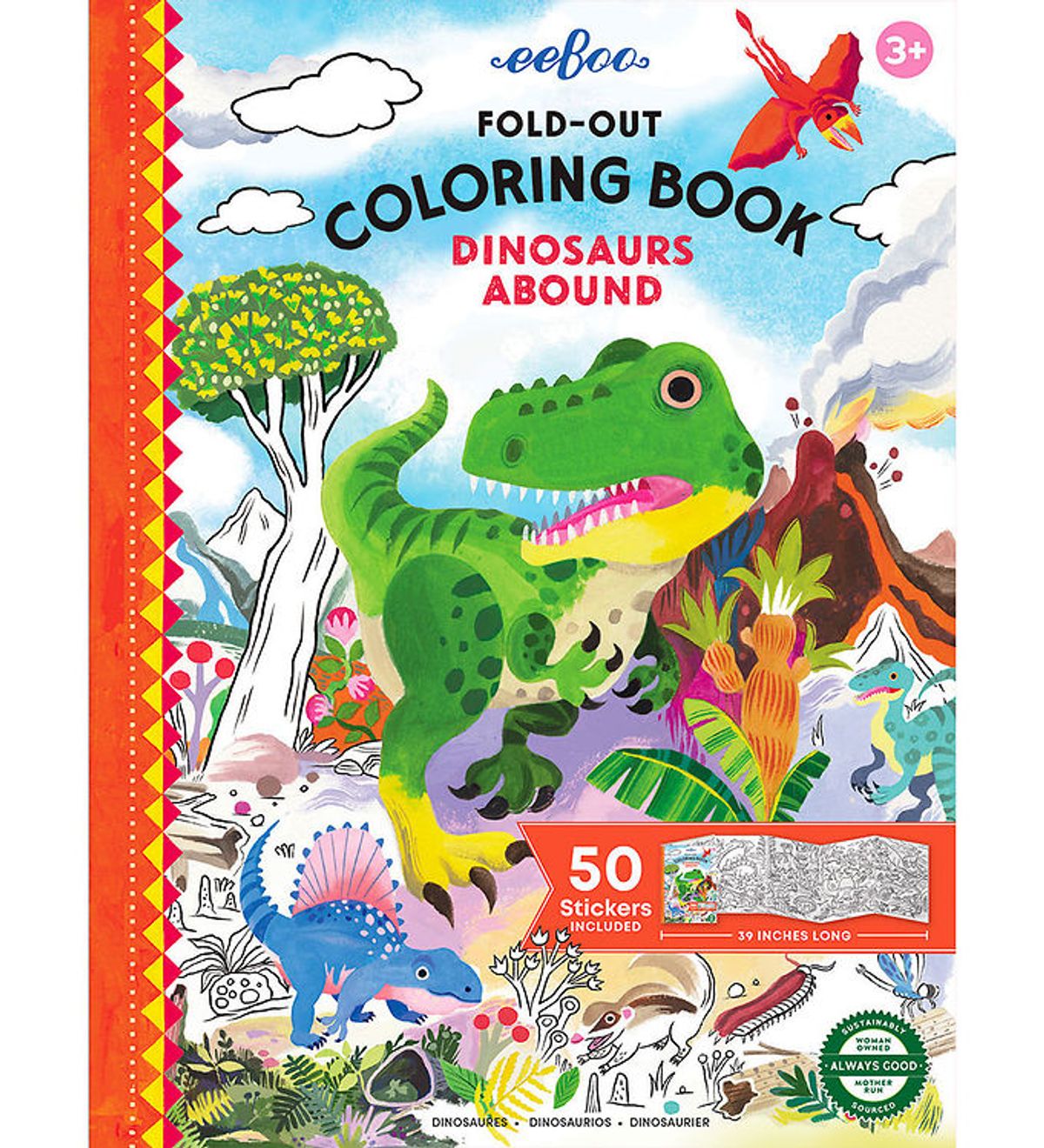 Eeboo Fold Ud Malebog m. Klistermærker - Dinosaurer