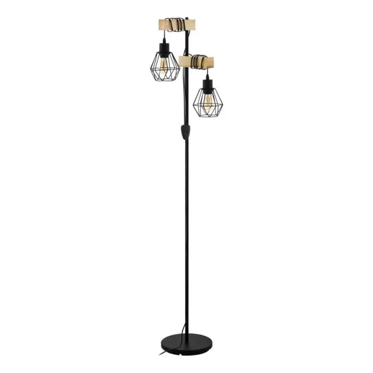 EGLO Townshend Gulv 2l Sort/træ - Gulvlampe - 43137