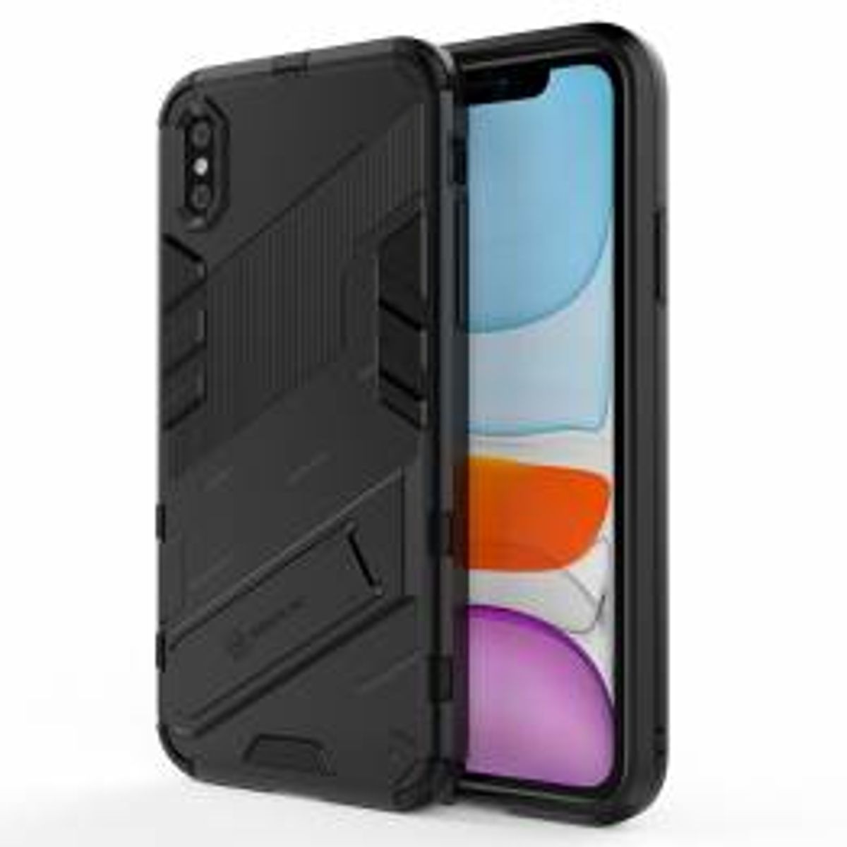 Ekstra beskyttende cover til iPhone X / XS med kickstand - Sort