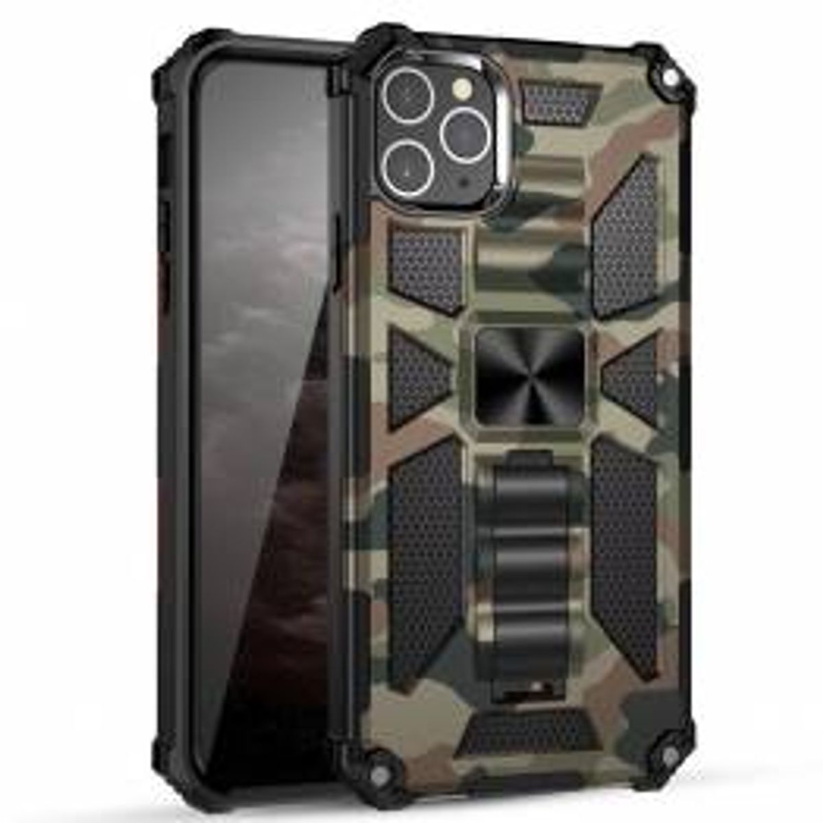 Ekstra beskyttende iPhone 11 cover med kickstand - Grøn camo