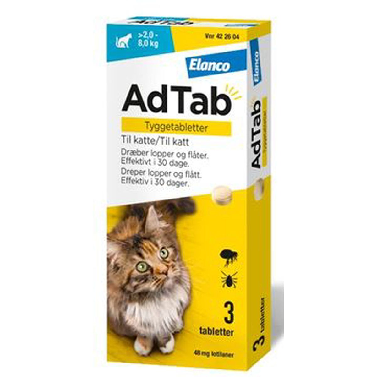 Elanco AdTab kautabletten til katte >2.0-8.0 kg 3 tabletter