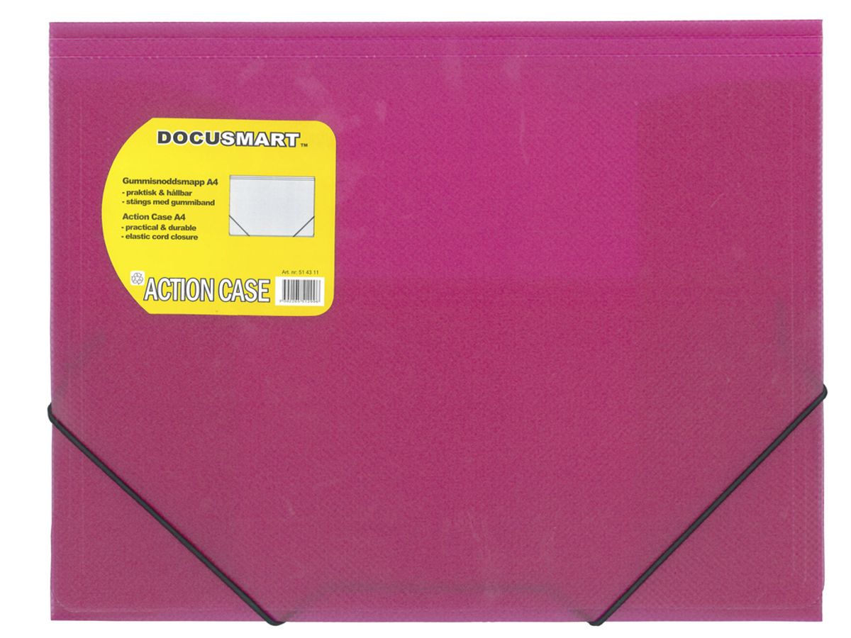 Elastikmappe A4 Plast Pink m/3 Klapper