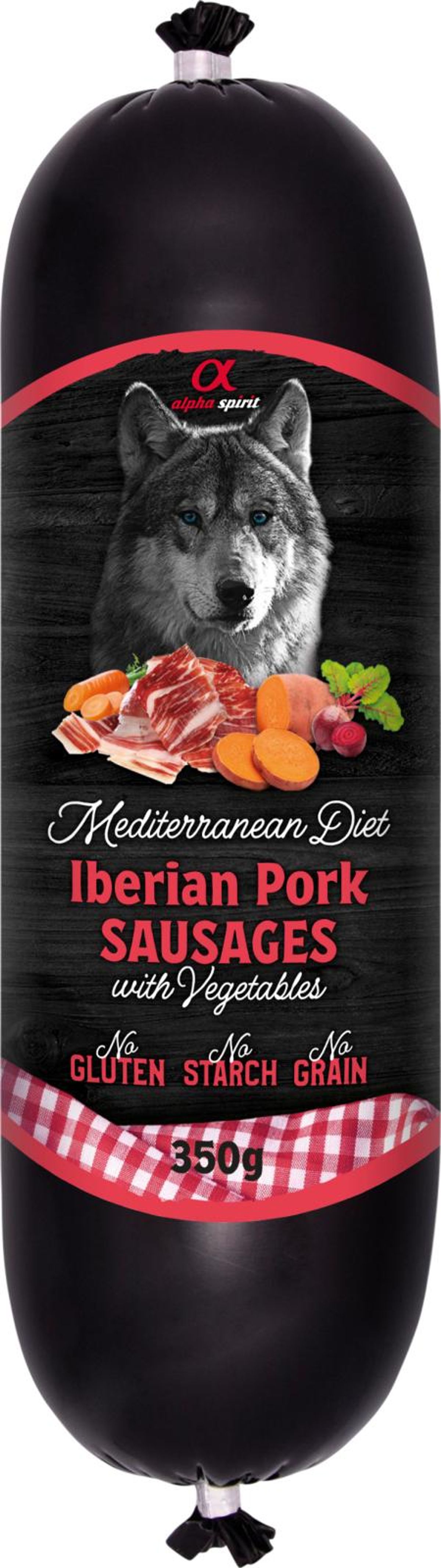 Eldorado - AlphaSpirit Mediterranean Iberian Pork pølse (svinekød) 350 g - Udstyr til kæledyr