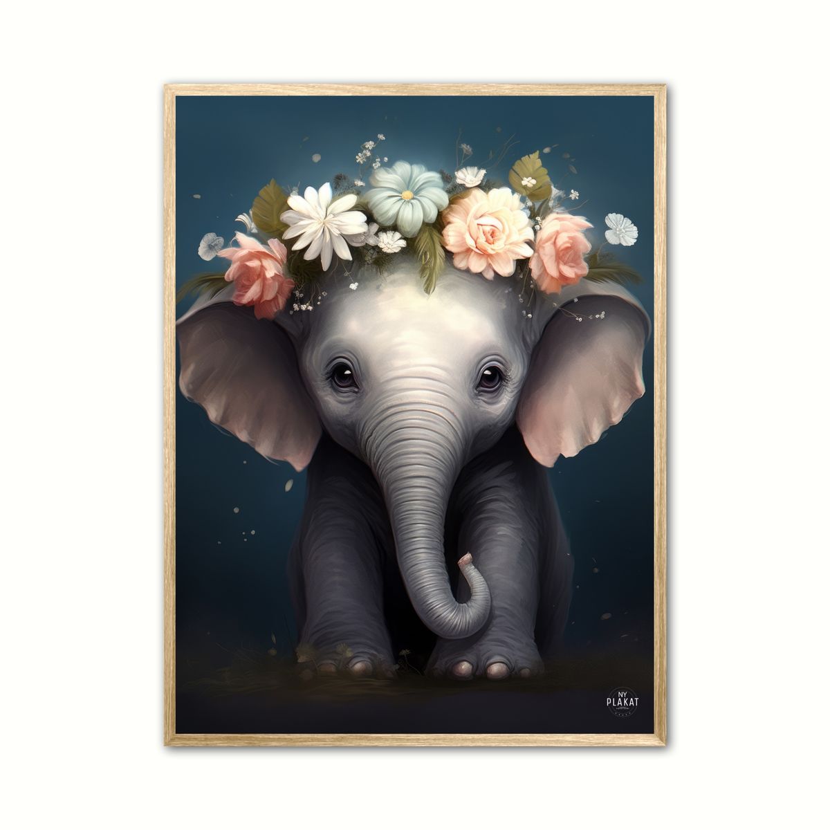 Elefant med blomsterkrans - Brneplakat 50 x 70 cm (B2)