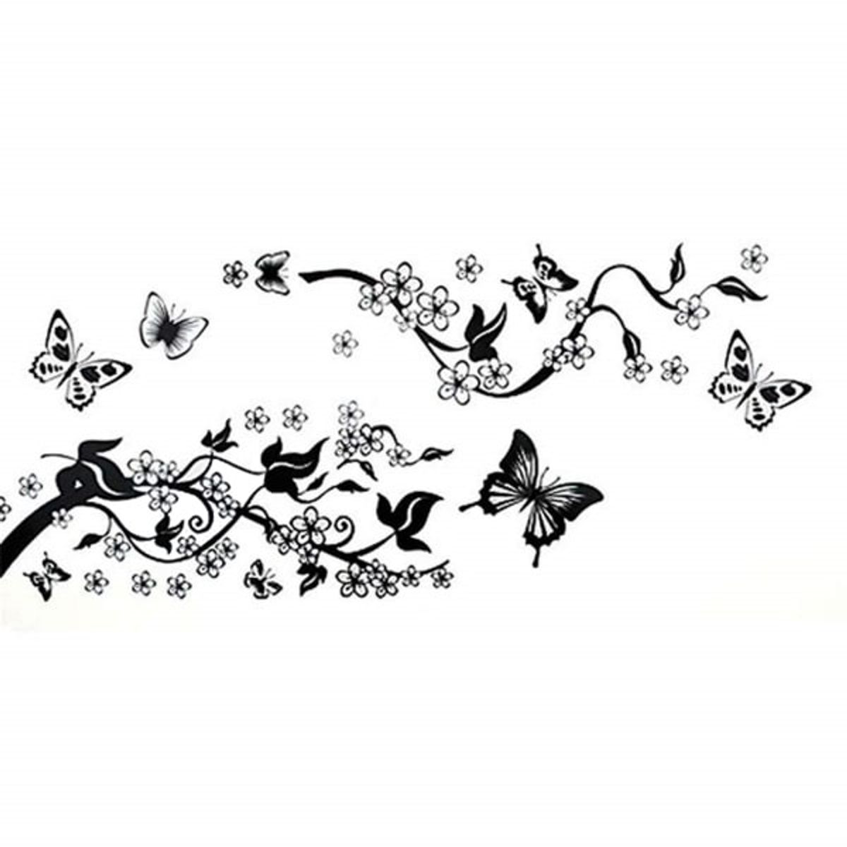 Elegant wallsticker med sommerfugle ved et træ. 70x50cm.