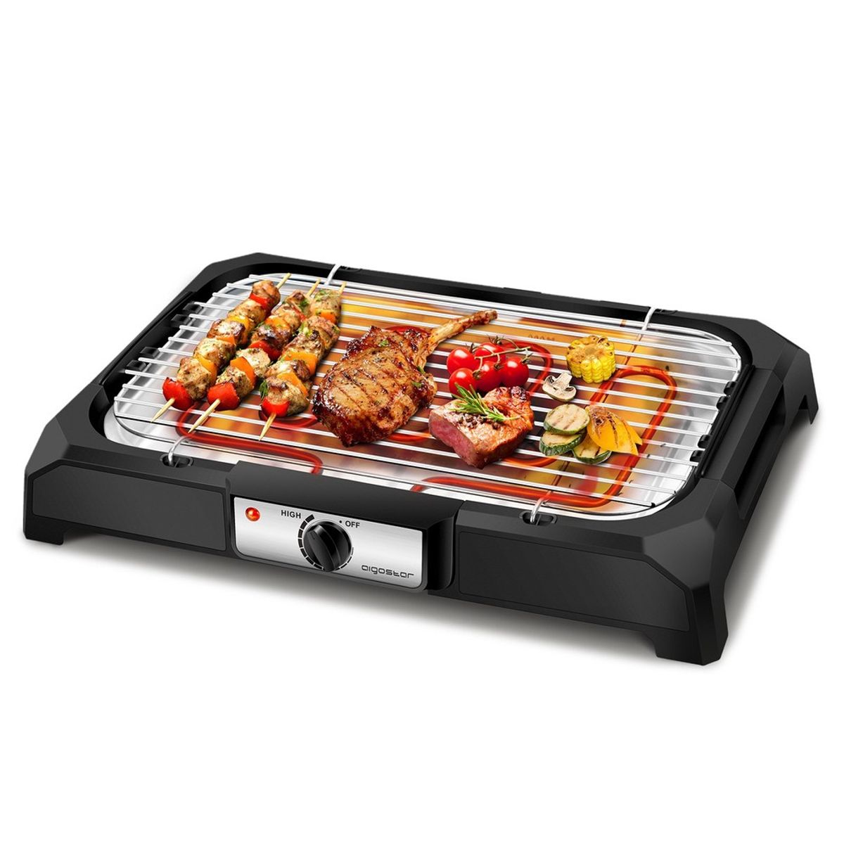 Elektrisk Grill 2000W - Sort Lava