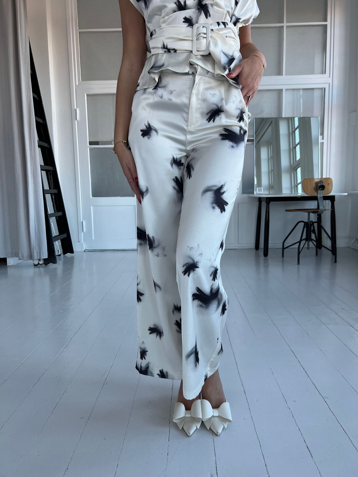 Elli white satin pants