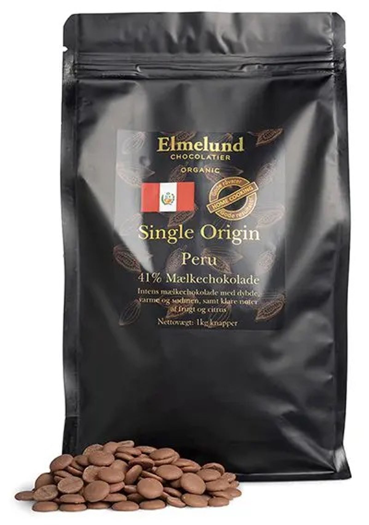 Elmelund Chocolatier - Økologiske Chokolade knapper - 41% Mælkechokolade - 1 Kg