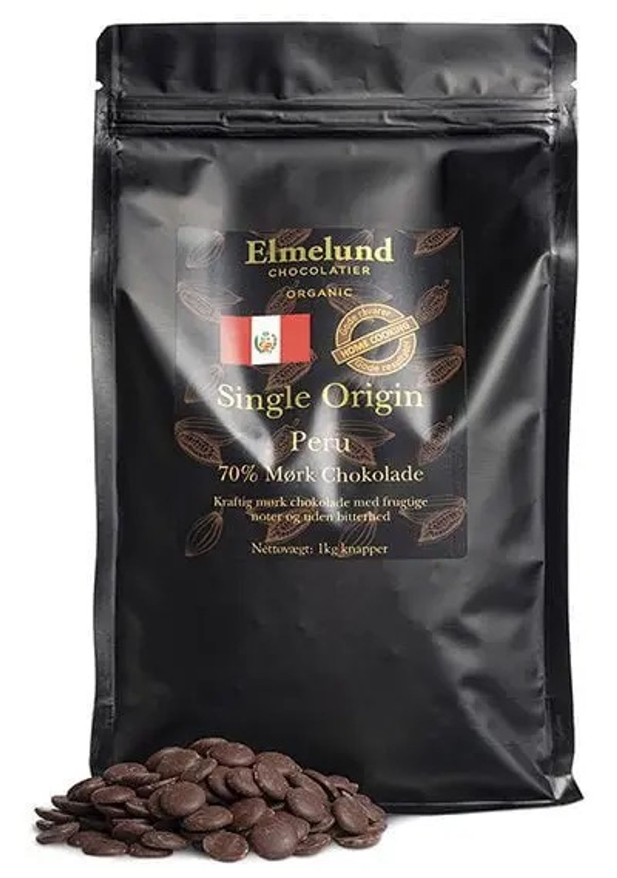 Elmelund Chocolatier - Økologiske Chokolade knapper - 70% Mørk - 1 Kg