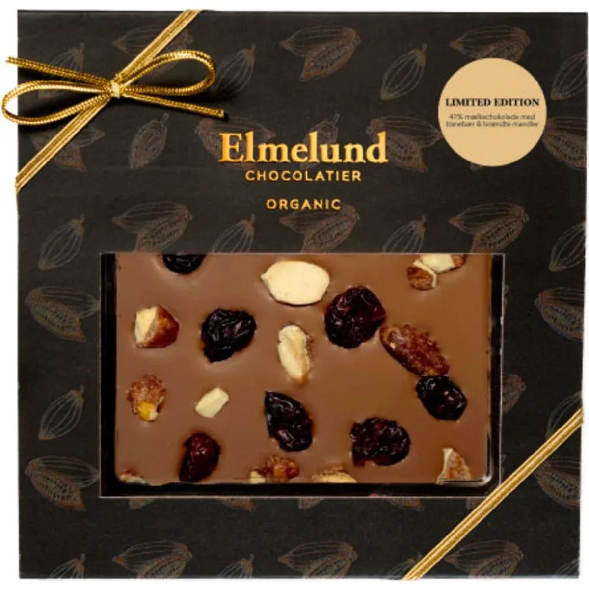 Elmelund Mælkechokolade m. brændte mandler & tranebær Økologisk - 80 gram