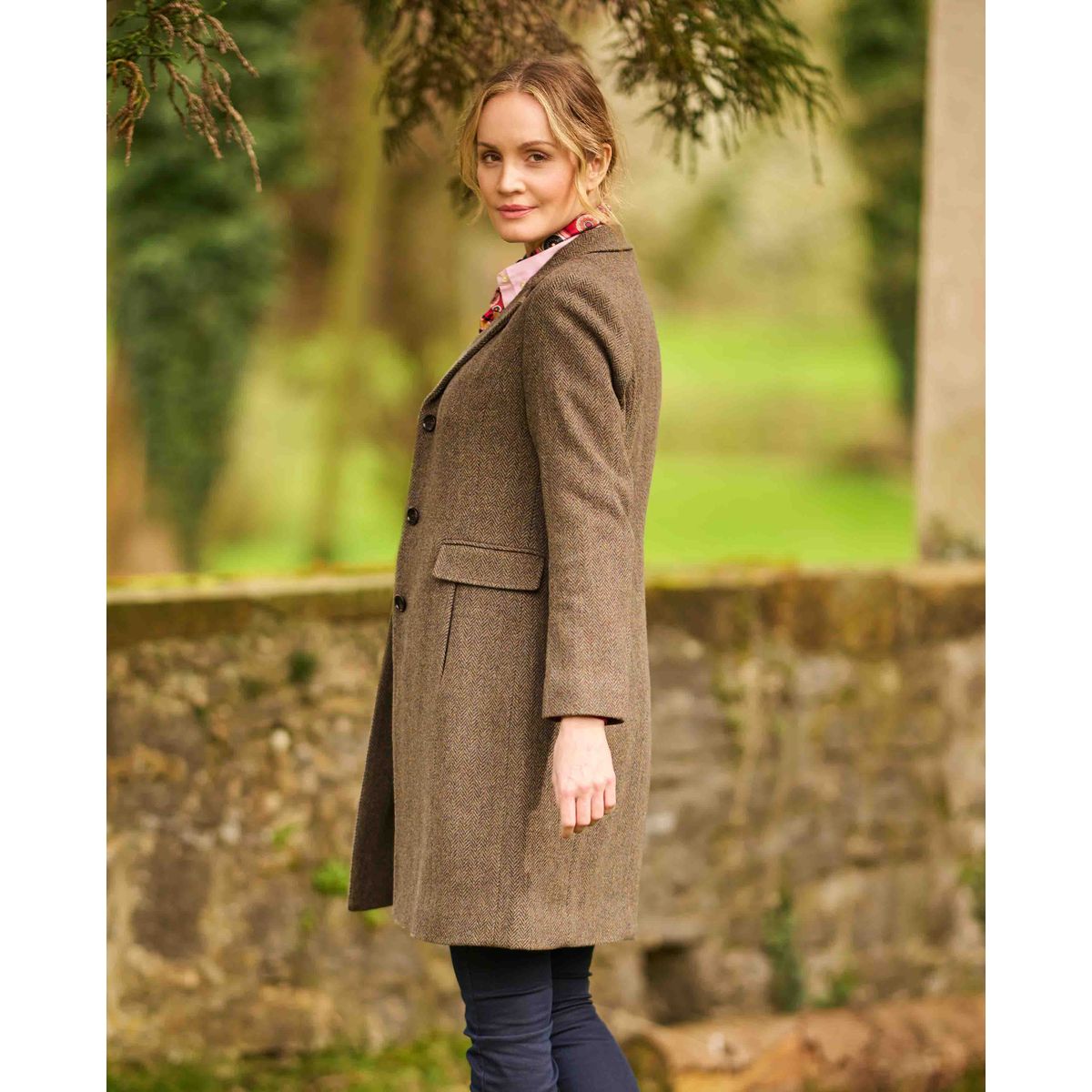 Emilia Tweed Coat dame, Cashmere and Wool Tweed, brun sildeben - 34