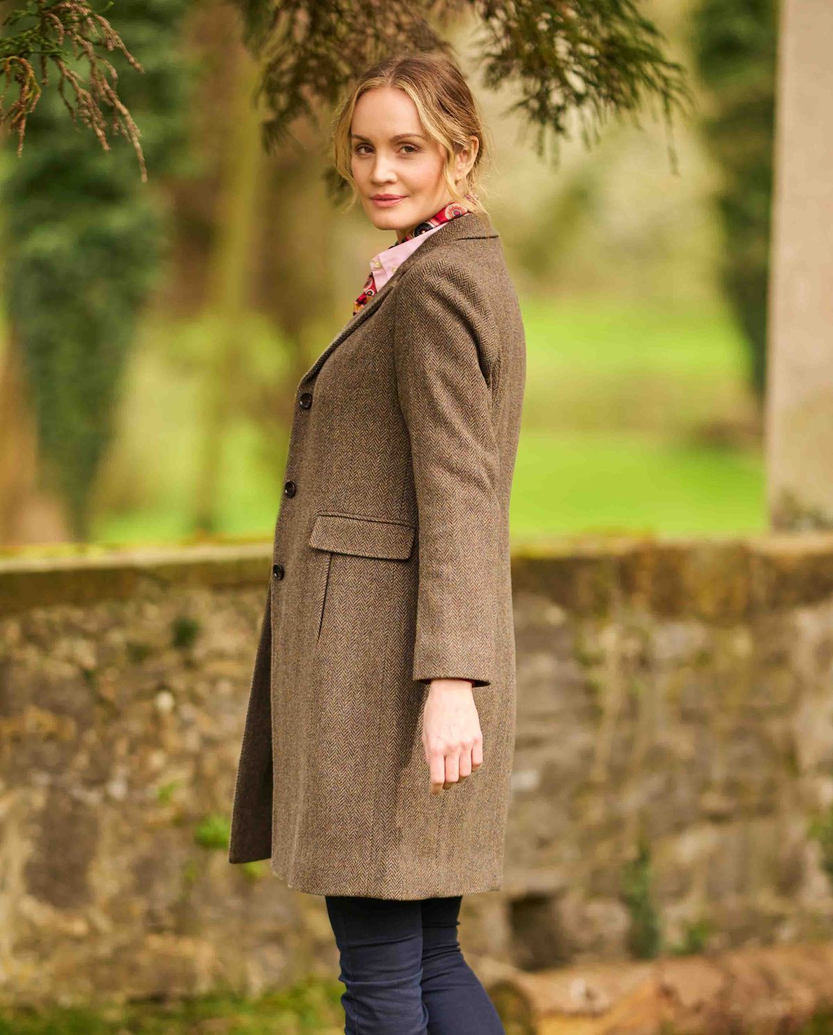 Emilia Tweed Coat dame, Cashmere and Wool Tweed, brun sildeben - 36