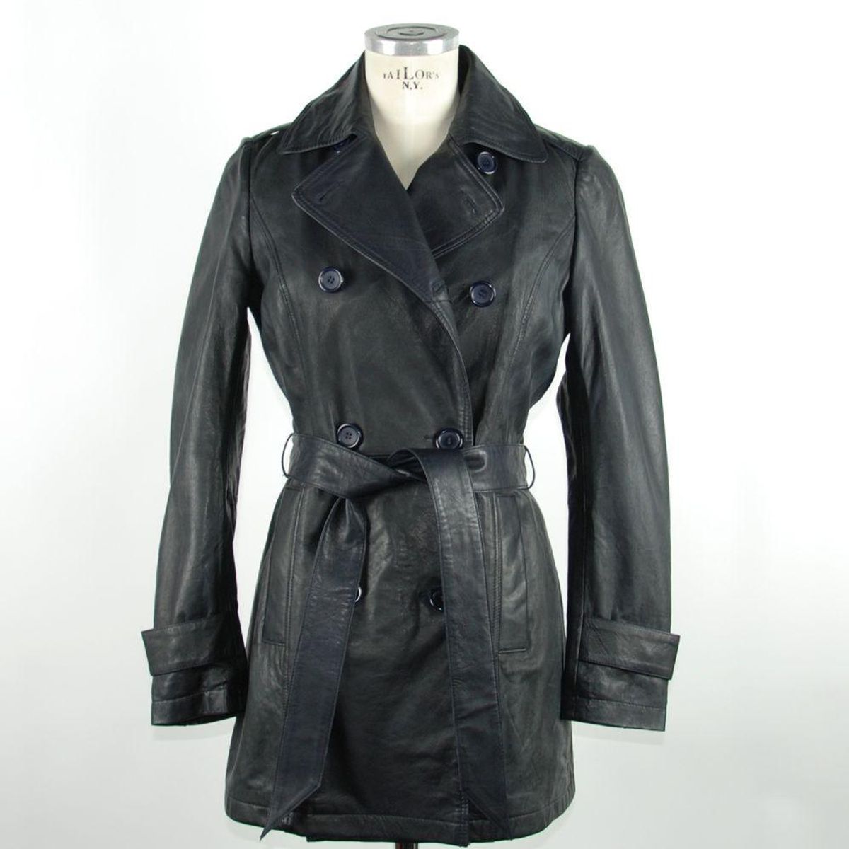 Emilio Romanelli Chic Blue Leather Trench with Belt