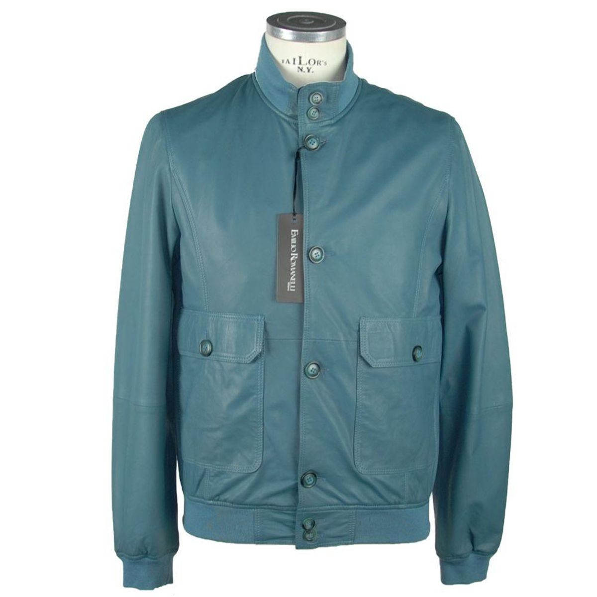 Emilio Romanelli Elegant Petrol Blue Leather Jacket