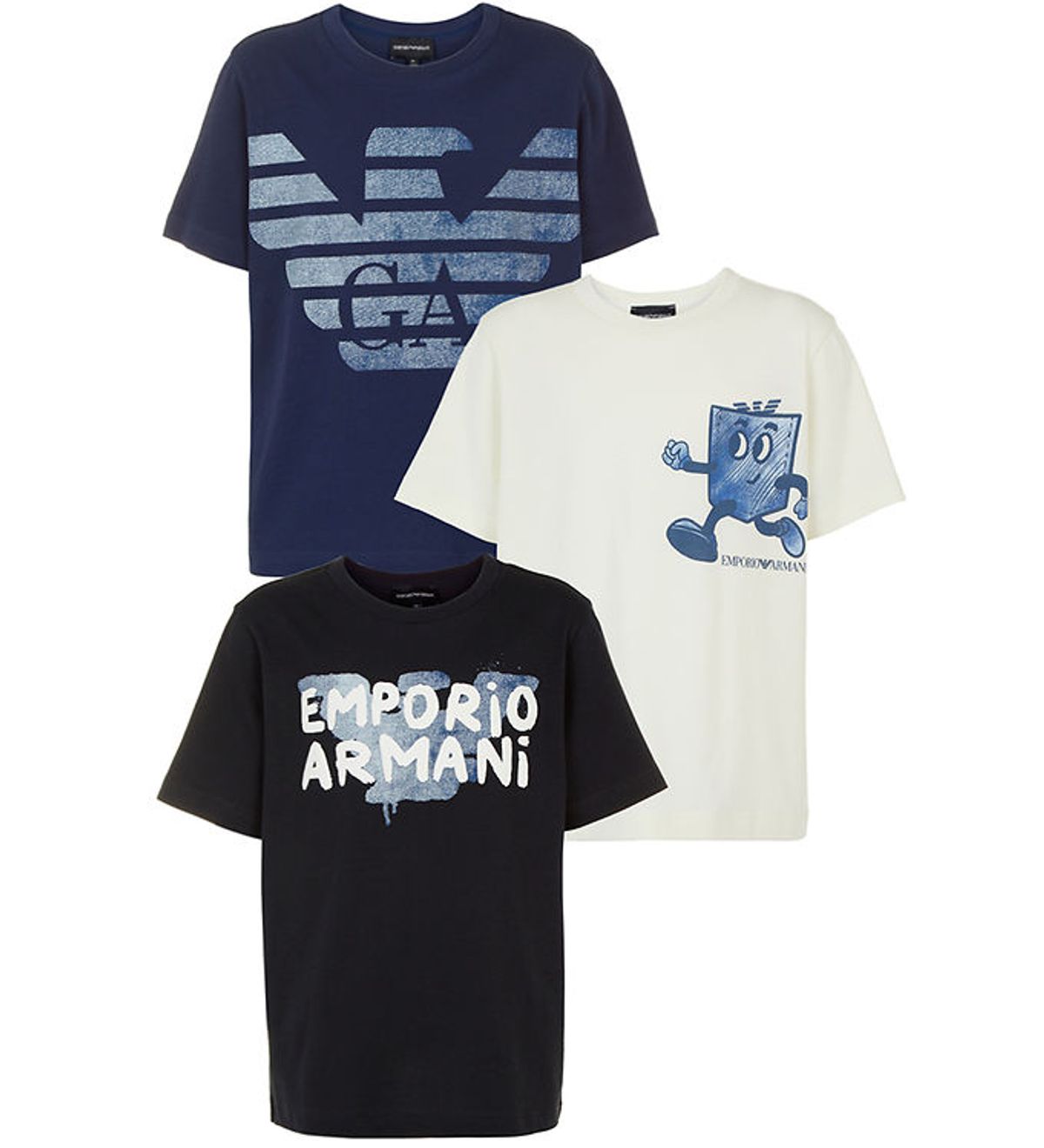 Emporio Armani T-shirts - 3-pak - Blå/Hvid/Navy m. print