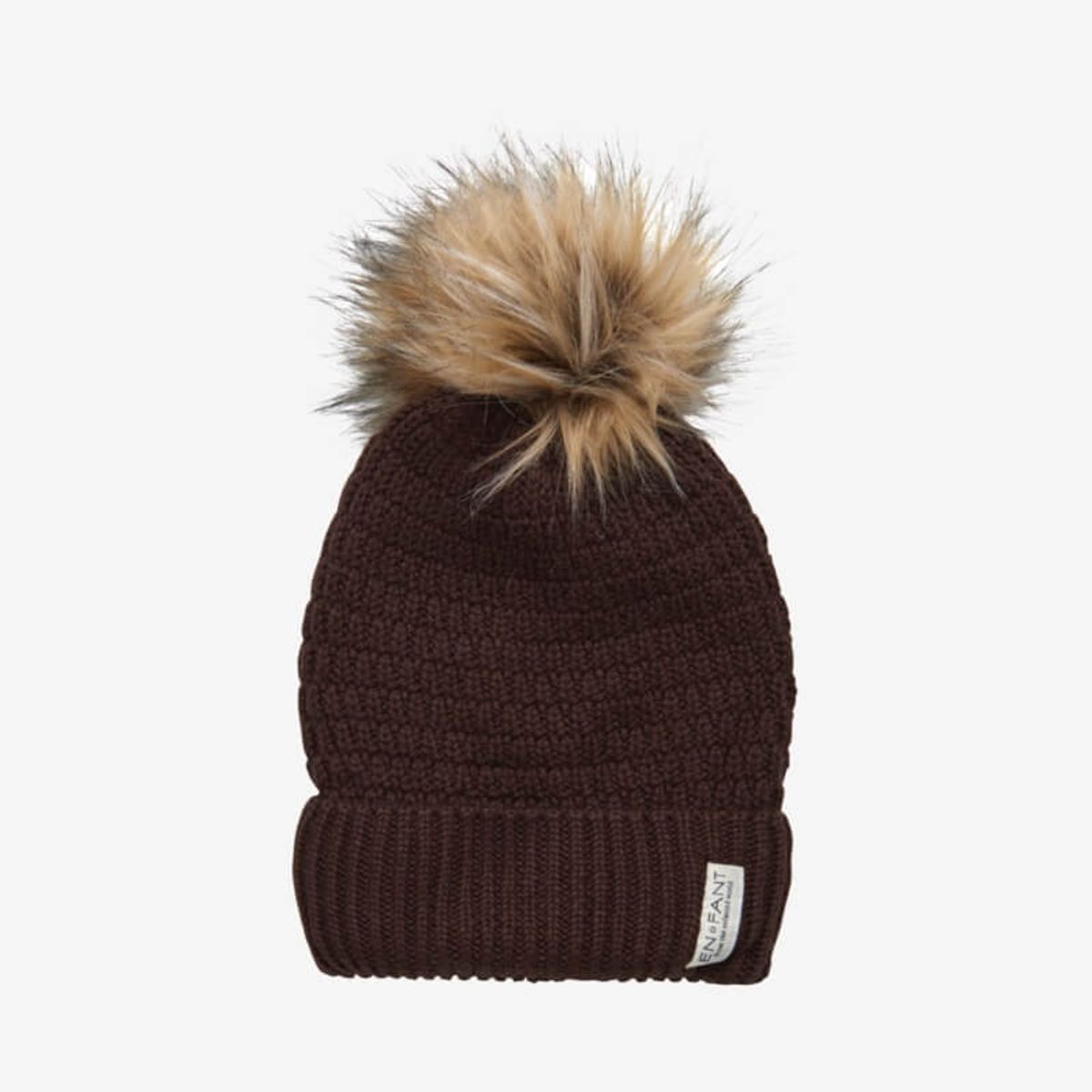 En Fant - Beenie w. fake fur full fleece lining - Coffee Bean - 50