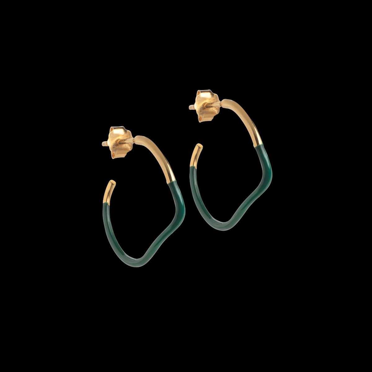 Enamel Sway Hoops Petrol Green Forgyldt Sølv Øreringe med Emalje